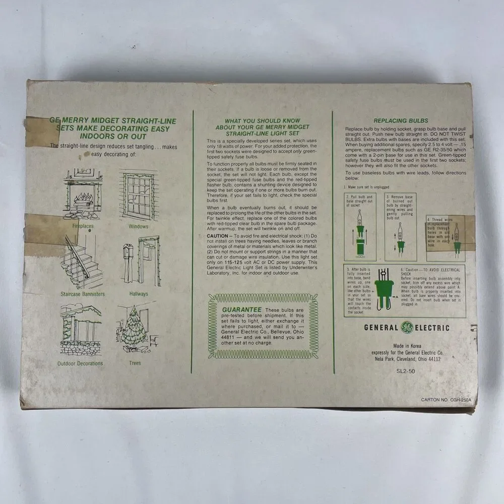 2 Vintage GE 50 Merry Midget Straight Line Christmas Lights in Box ~ 95% Working